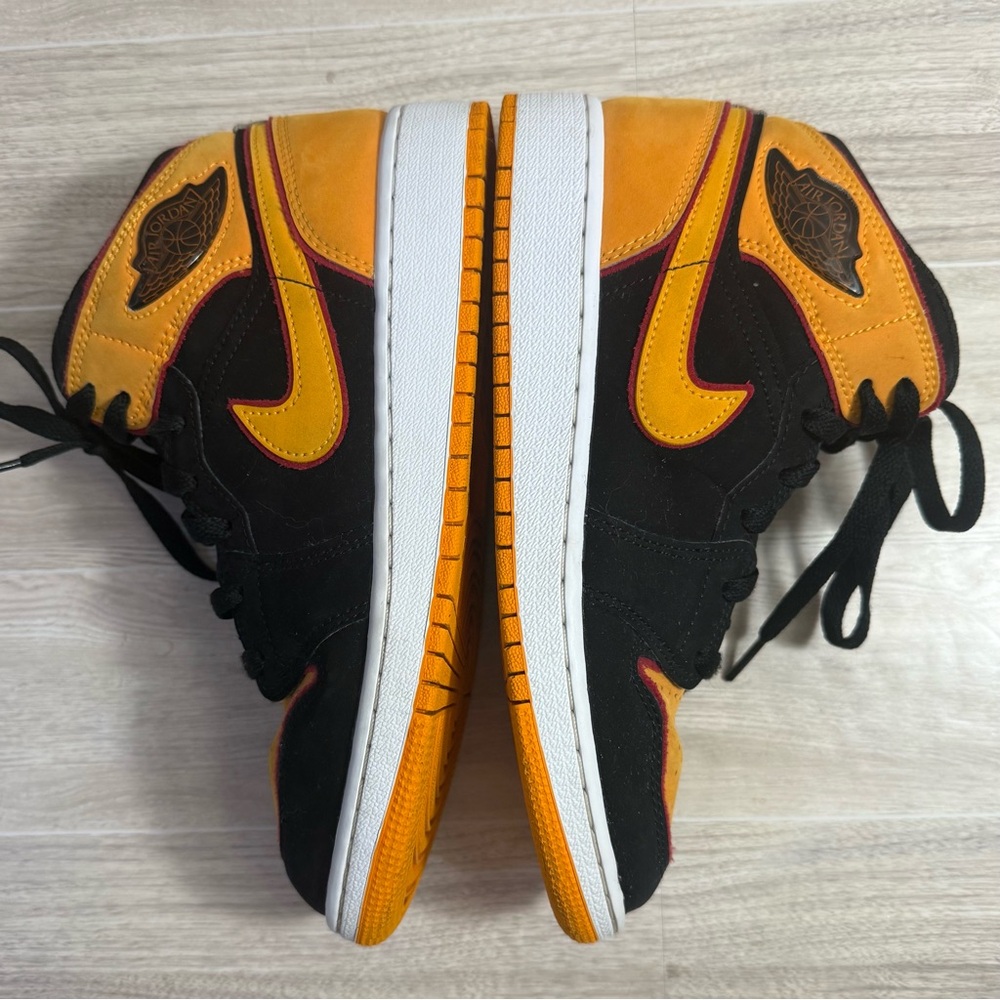 Nike Air Jordan 1 Mid Black Gold Orange Red Youth 5Y Sneakers - Picture 6 of 13